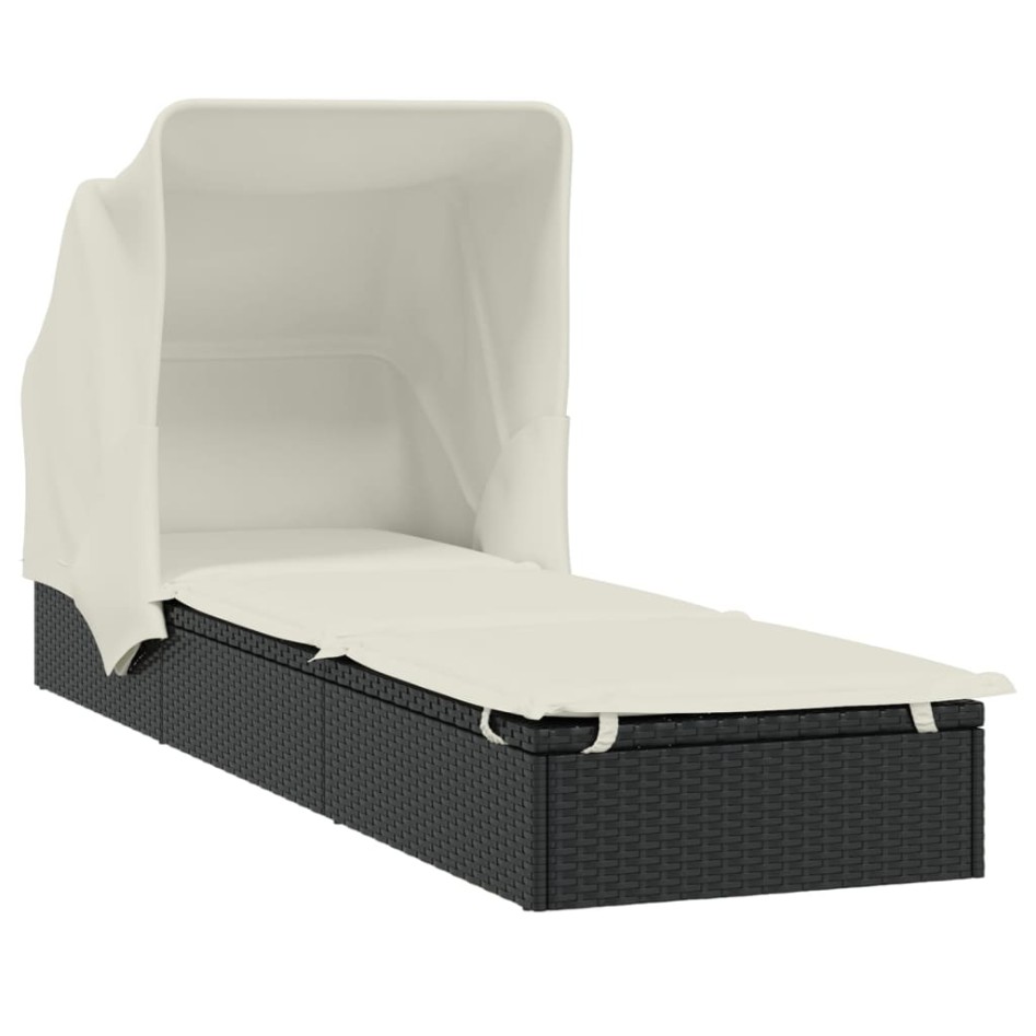 Tumbona con toldo plegable ratán sintético negro