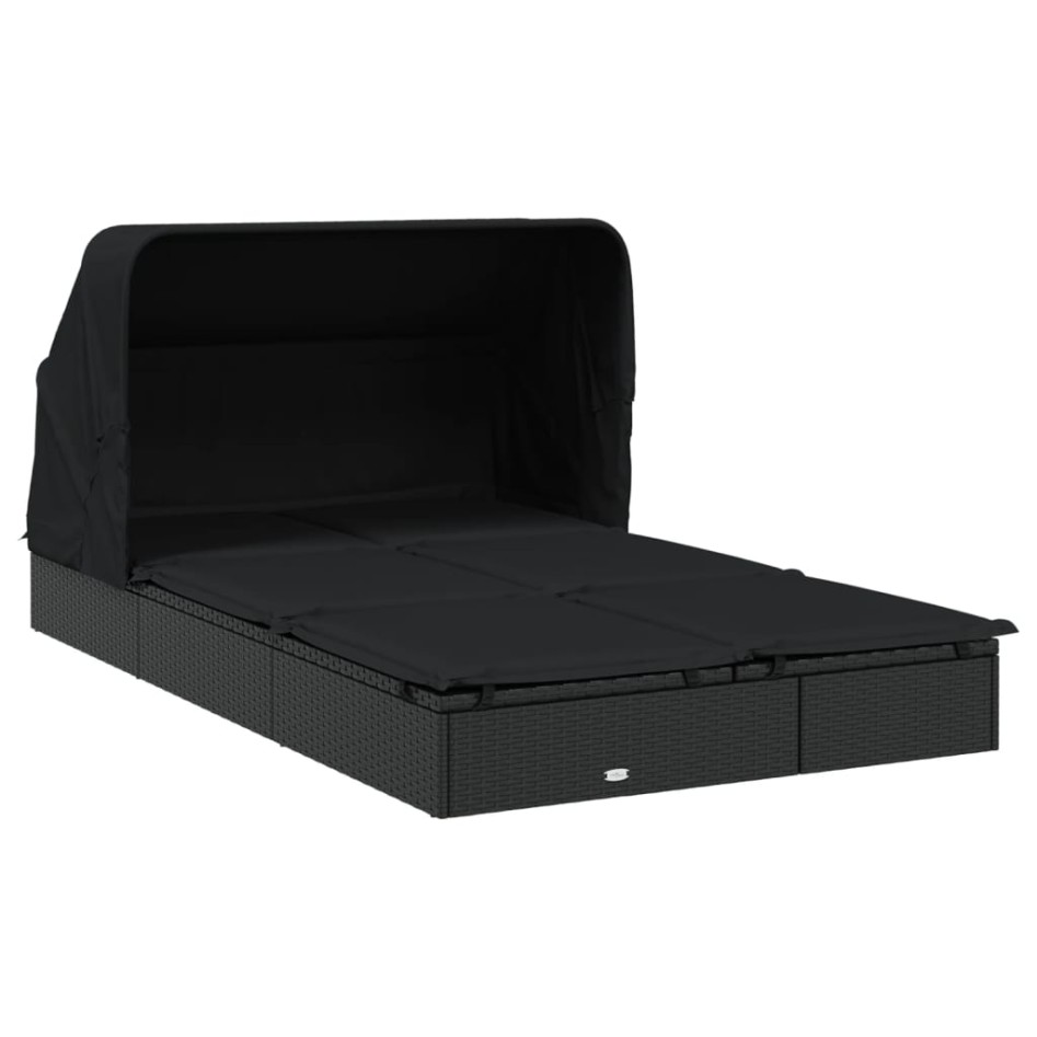 Tumbona 2 personas toldo plegable ratán PE negro 213x118x97