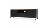 Mueble para la TV de acero negro + superficie de madera