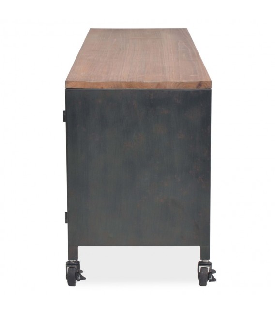 Mueble para la TV de acero negro + superficie de madera