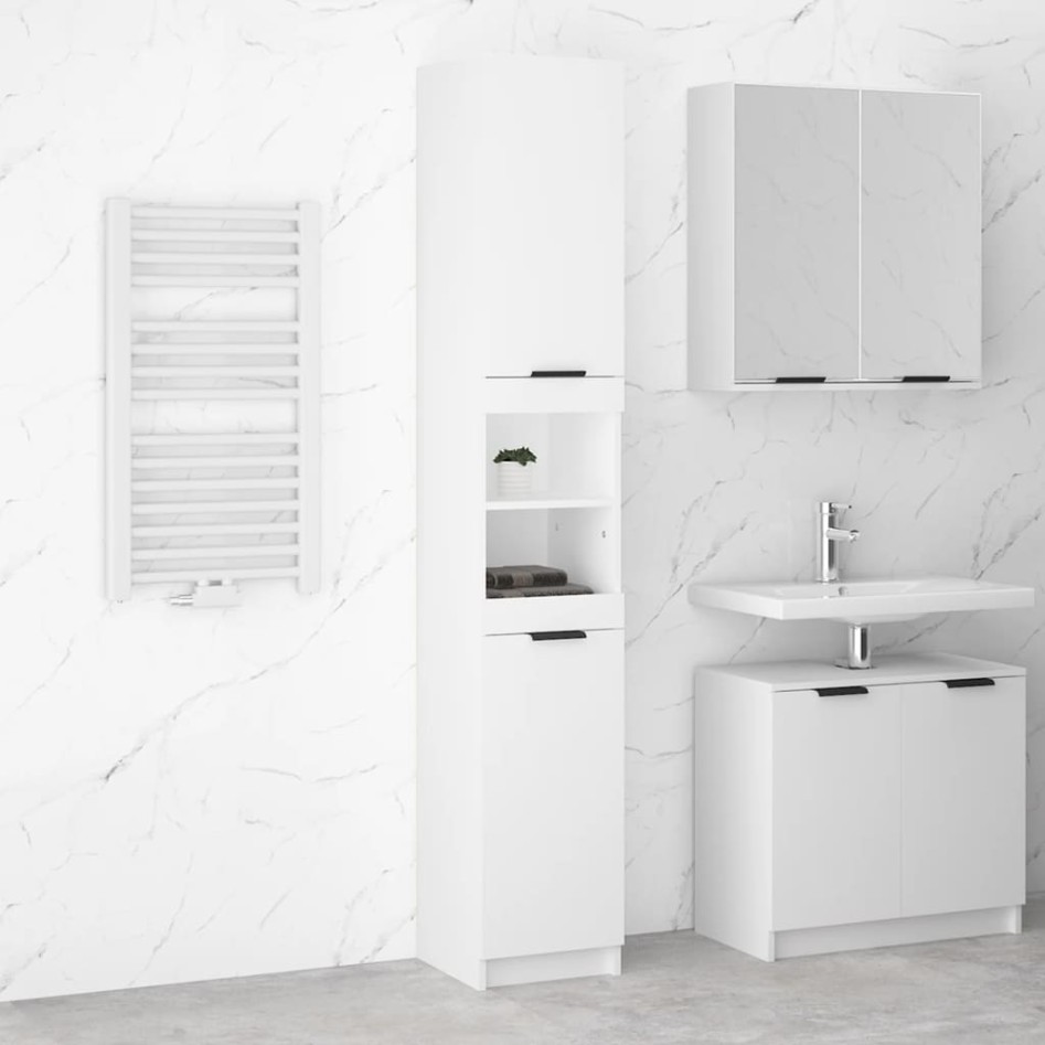 Armario de baño madera contrachapada blanco 32x34x188,5