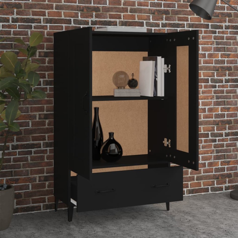 Aparador de madera de ingeniería negro 70x31x115