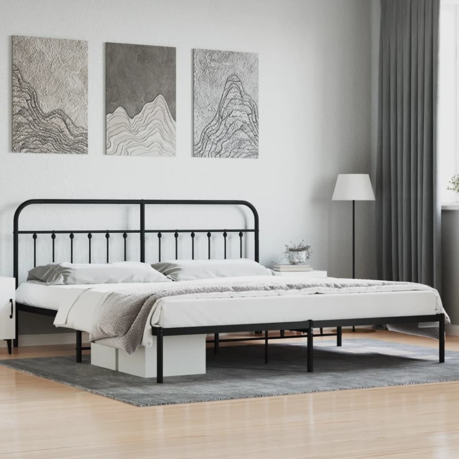 Estructura de cama con cabecero metal negro 193x203