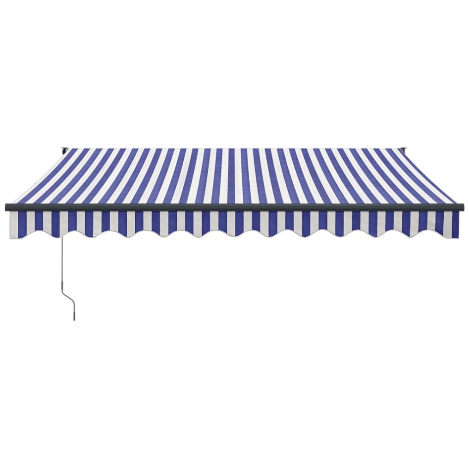 Toldo retráctil aluminio y tela azul y blanco 3,5x2,5