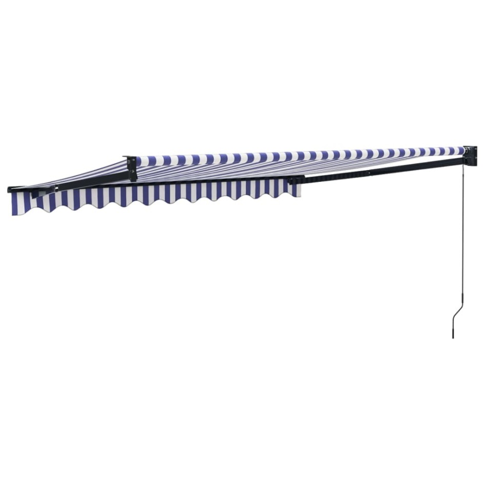 Toldo retráctil aluminio y tela azul y blanco 3,5x2,5