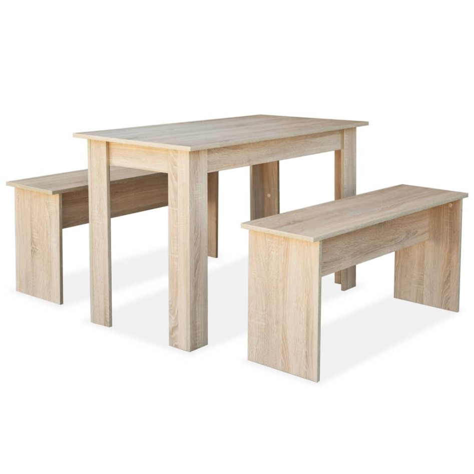 Mesa de comedor y bancos 3 piezas madera ingeniería