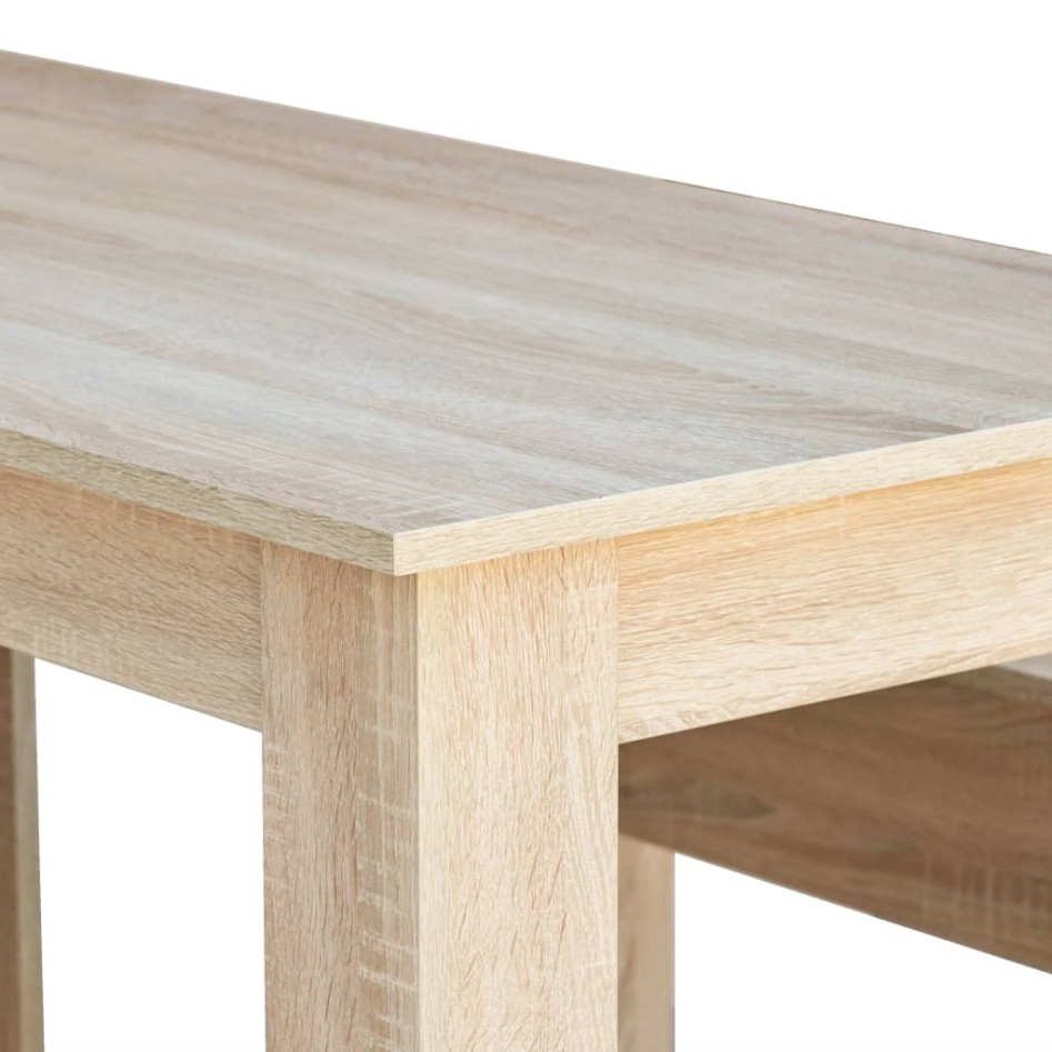 Mesa de comedor y bancos 3 piezas madera ingeniería
