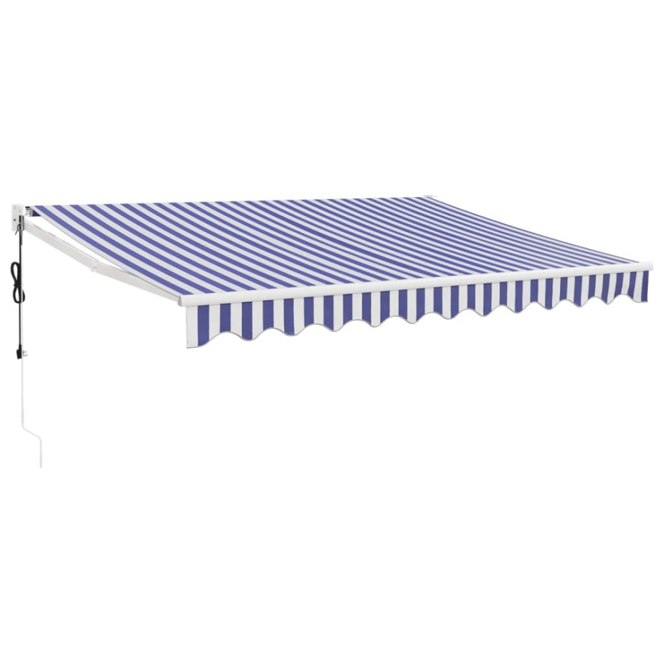 Toldo retráctil automático azul y blanco 3,5x2,5