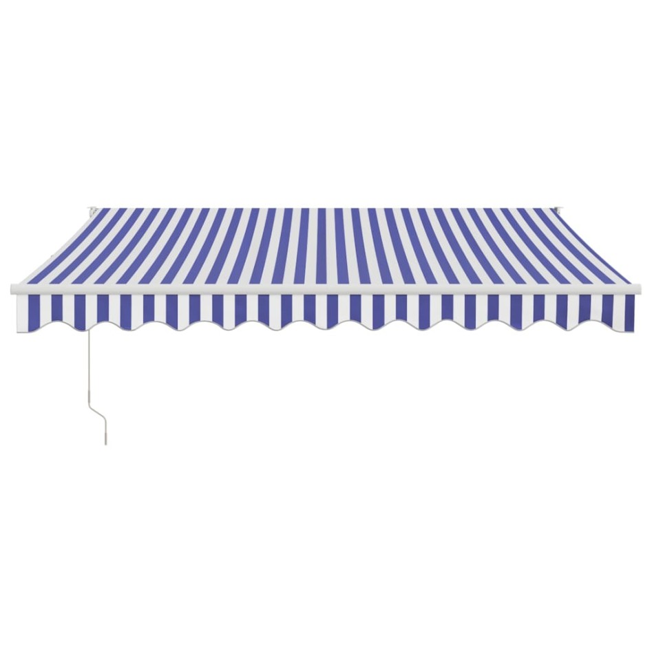 Toldo retráctil automático azul y blanco 3,5x2,5