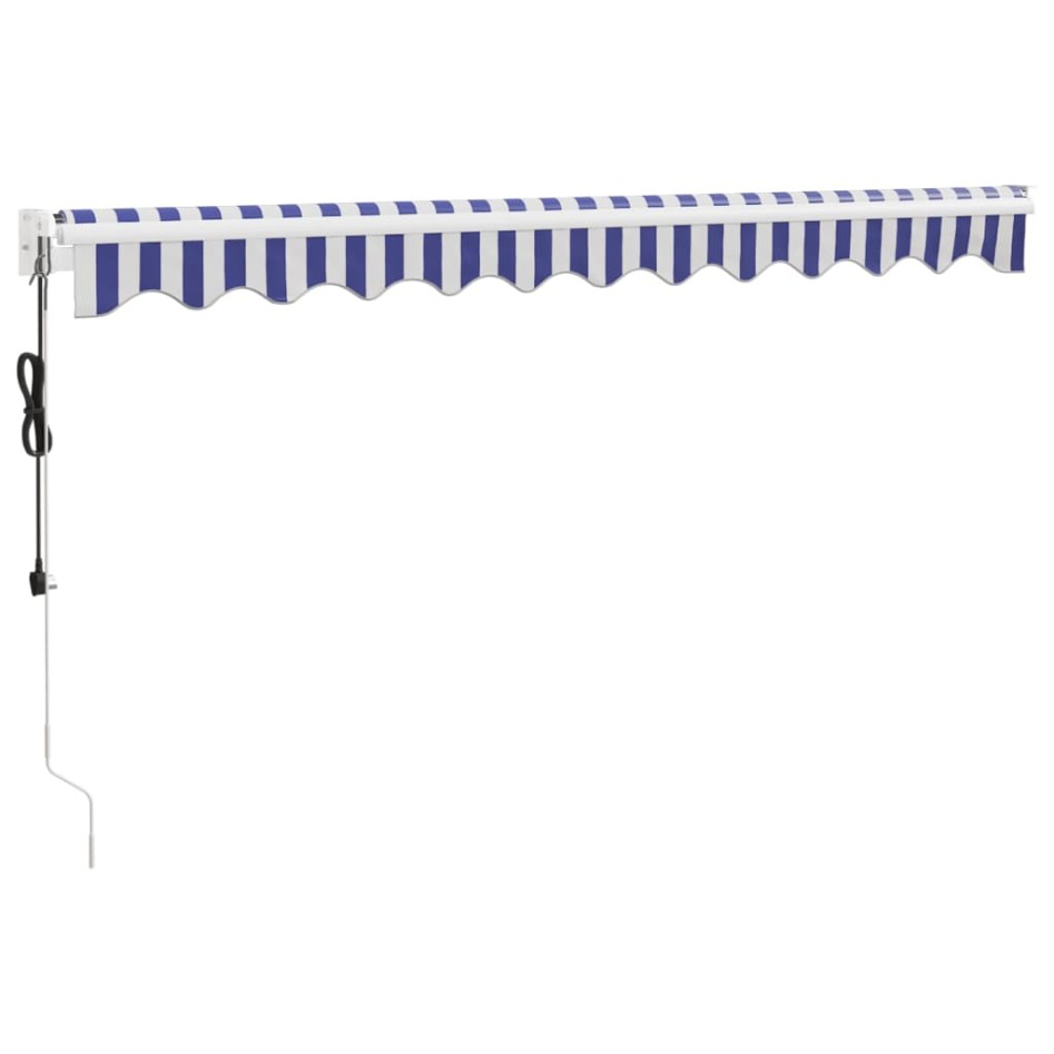Toldo retráctil automático azul y blanco 3,5x2,5