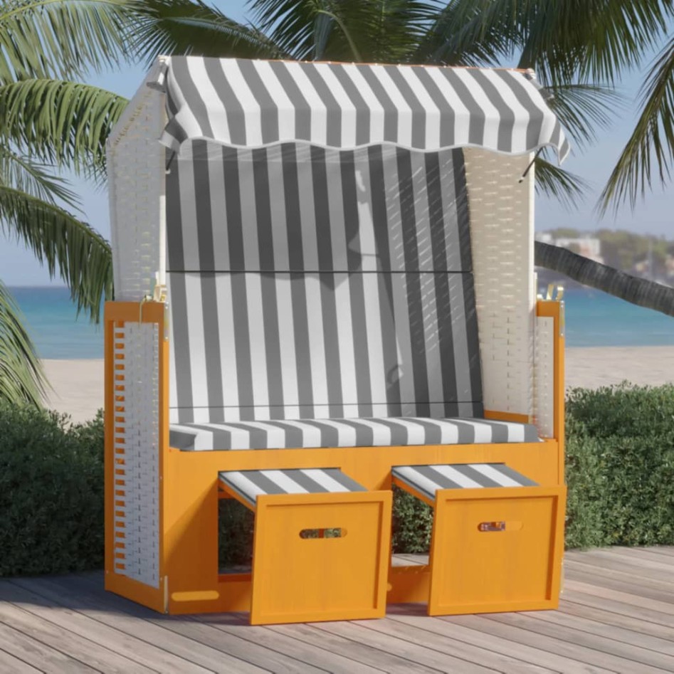 Silla playa Strandkorb dosel ratán sintético madera blanco