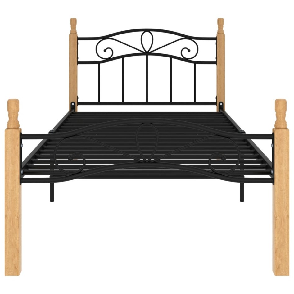 Estructura de cama madera maciza roble metal negro 100x200