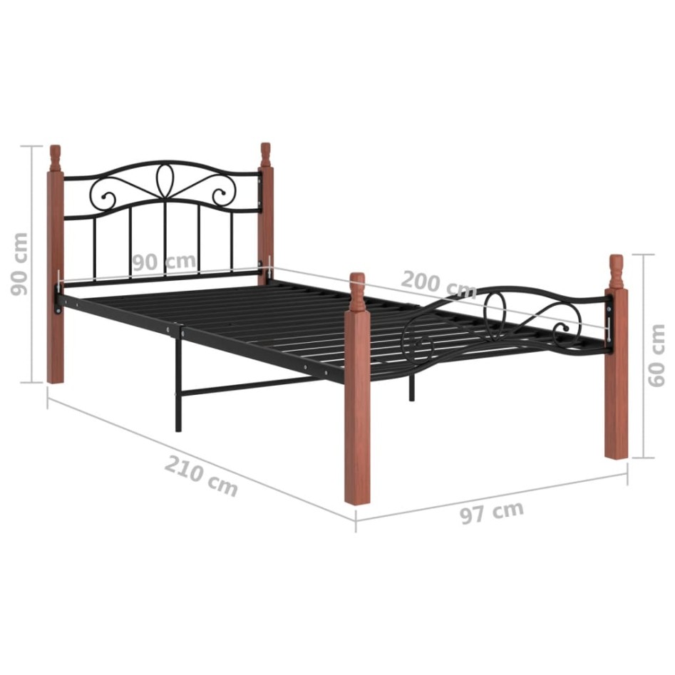 Estructura de cama metal y madera maciza de roble 90x200