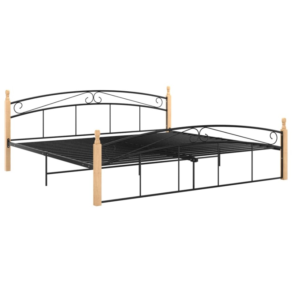 Estructura de cama metal y madera maciza de roble 200x200