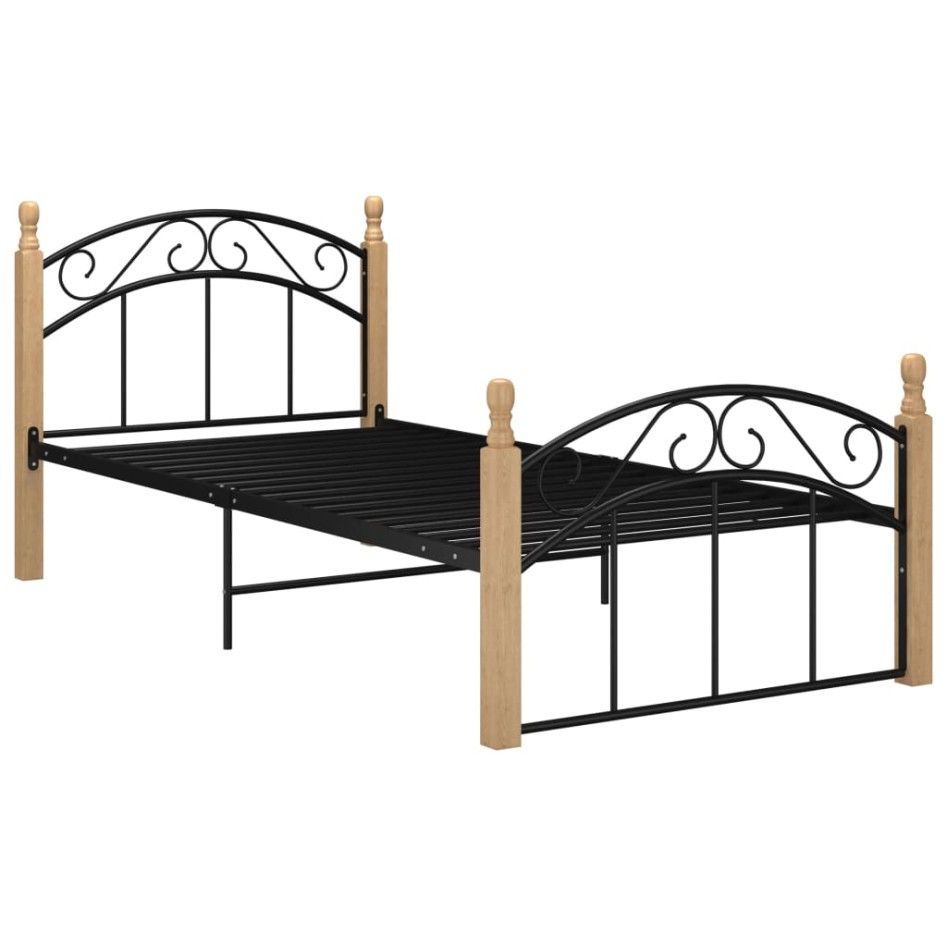 Estructura de cama metal y madera maciza de roble 90x200