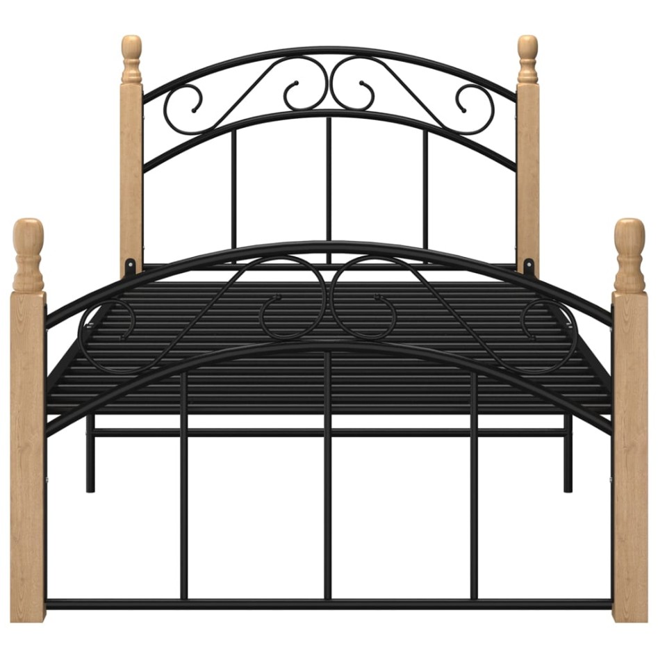 Estructura de cama metal y madera maciza de roble 90x200