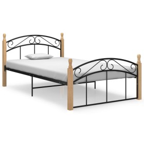 Estructura de cama metal y madera maciza de roble 120x200