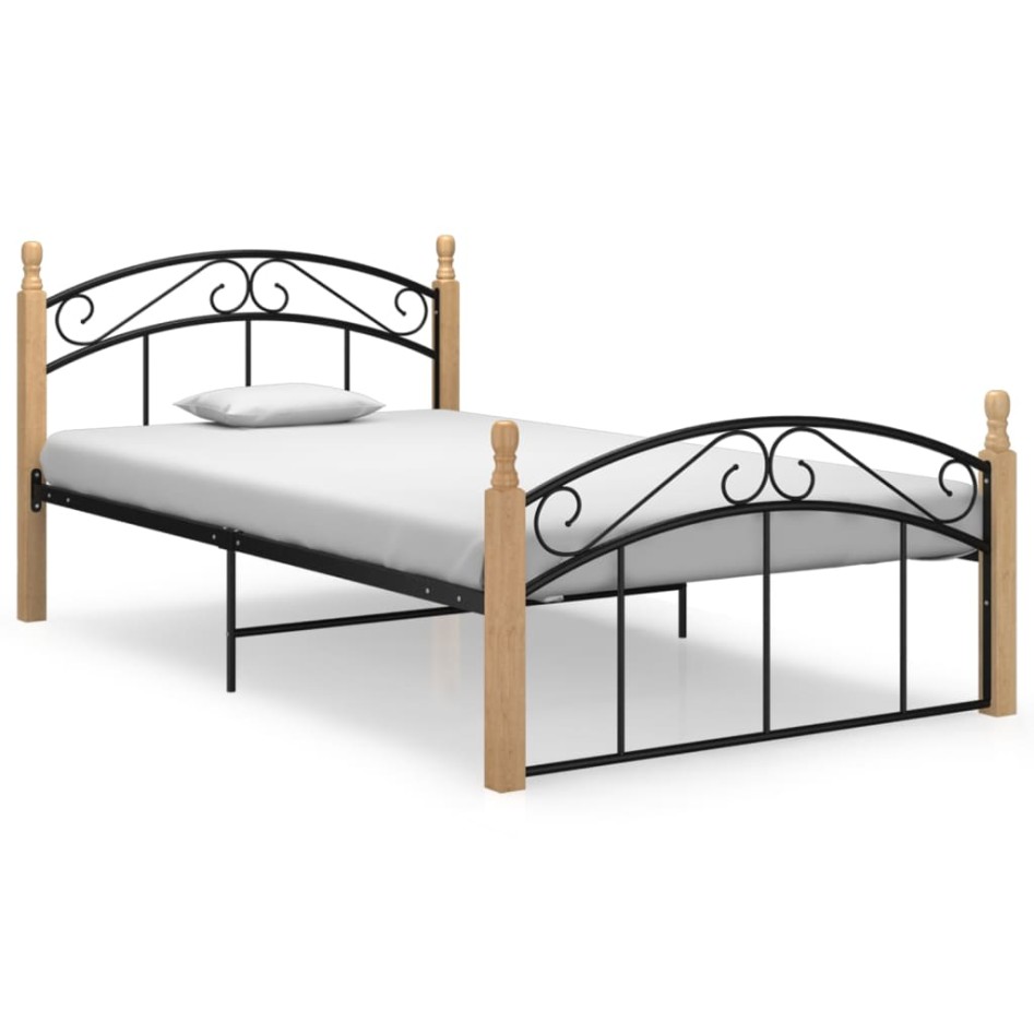 Estructura de cama metal y madera maciza de roble 120x200