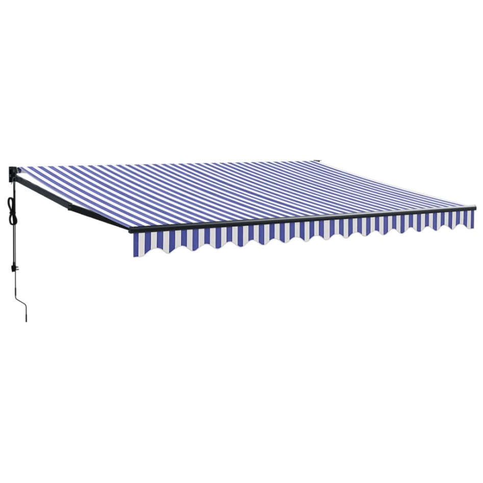 Toldo retráctil automático azul y blanco 4x3