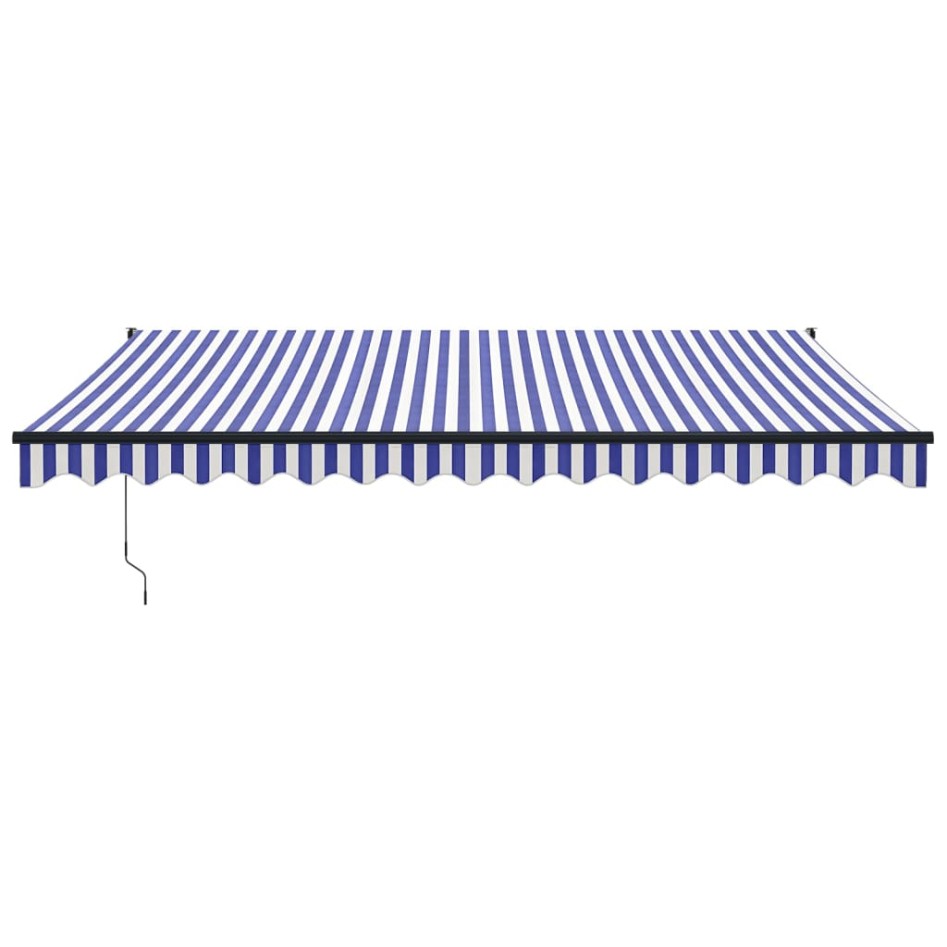Toldo retráctil automático azul y blanco 4x3