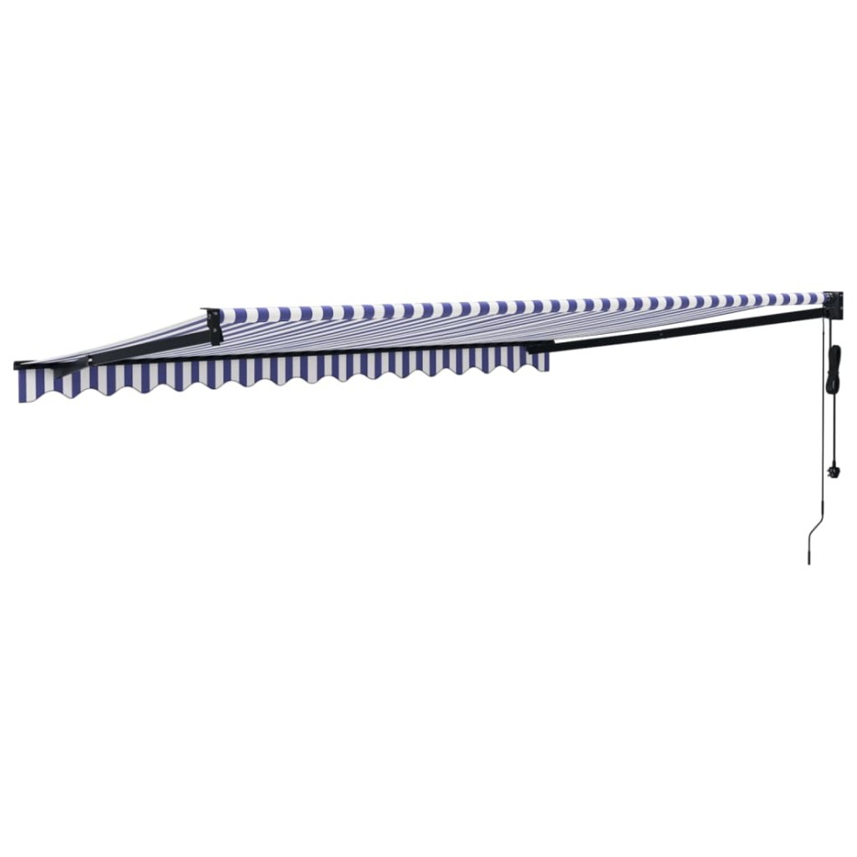 Toldo retráctil automático azul y blanco 4x3