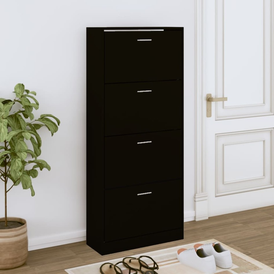 Mueble zapatero madera contrachapada negro 63x24x147