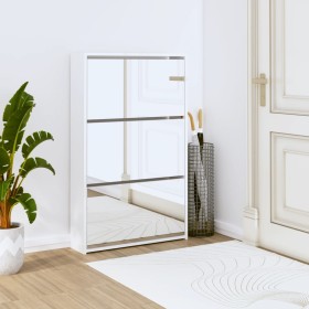 Mueble zapatero y espejo 3 niveles blanco brillo 63x17x102,5