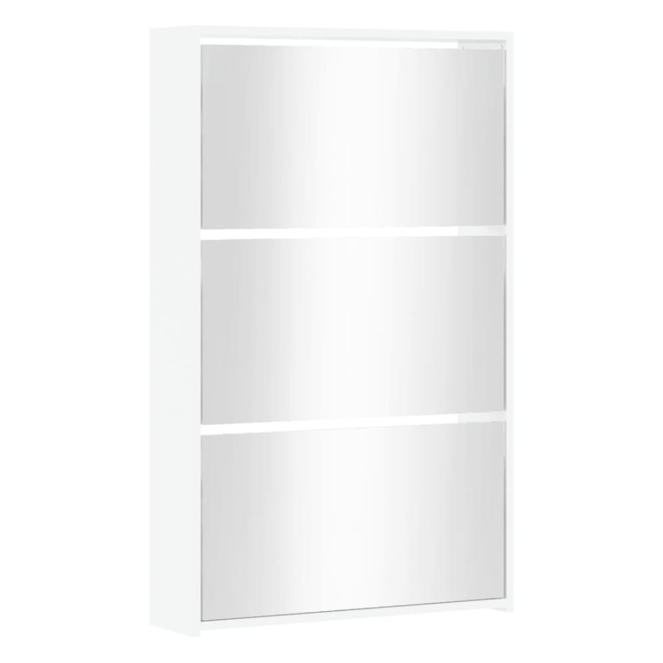 Mueble zapatero y espejo 3 niveles blanco brillo 63x17x102,5