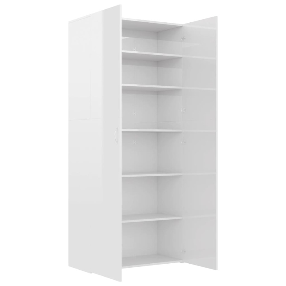 Mueble zapatero contrachapada blanco brillo 80x35,5x180