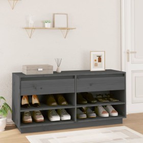 Mueble zapatero de madera maciza de pino gris 110x34x52