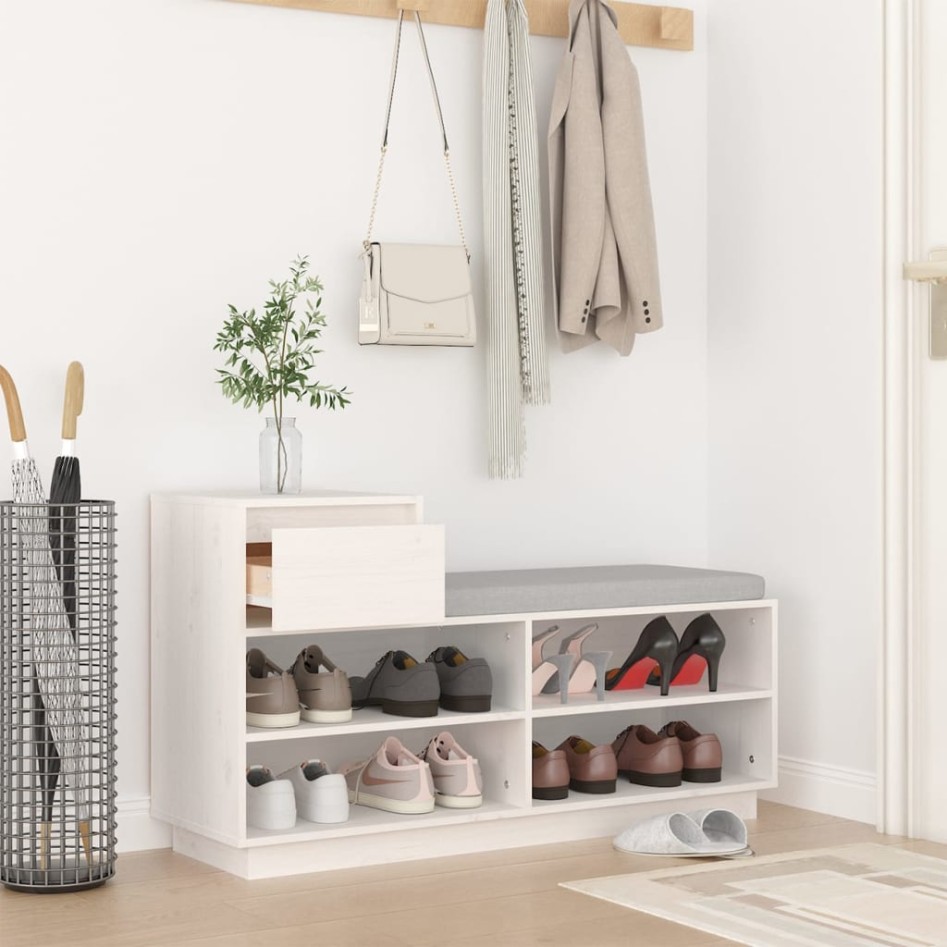 Mueble zapatero de madera maciza de pino blanco 110x34x61