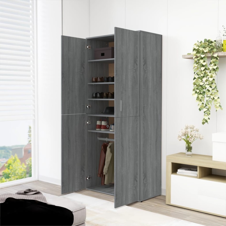 Mueble zapatero madera contrachapada gris sonoma 80x39x178
