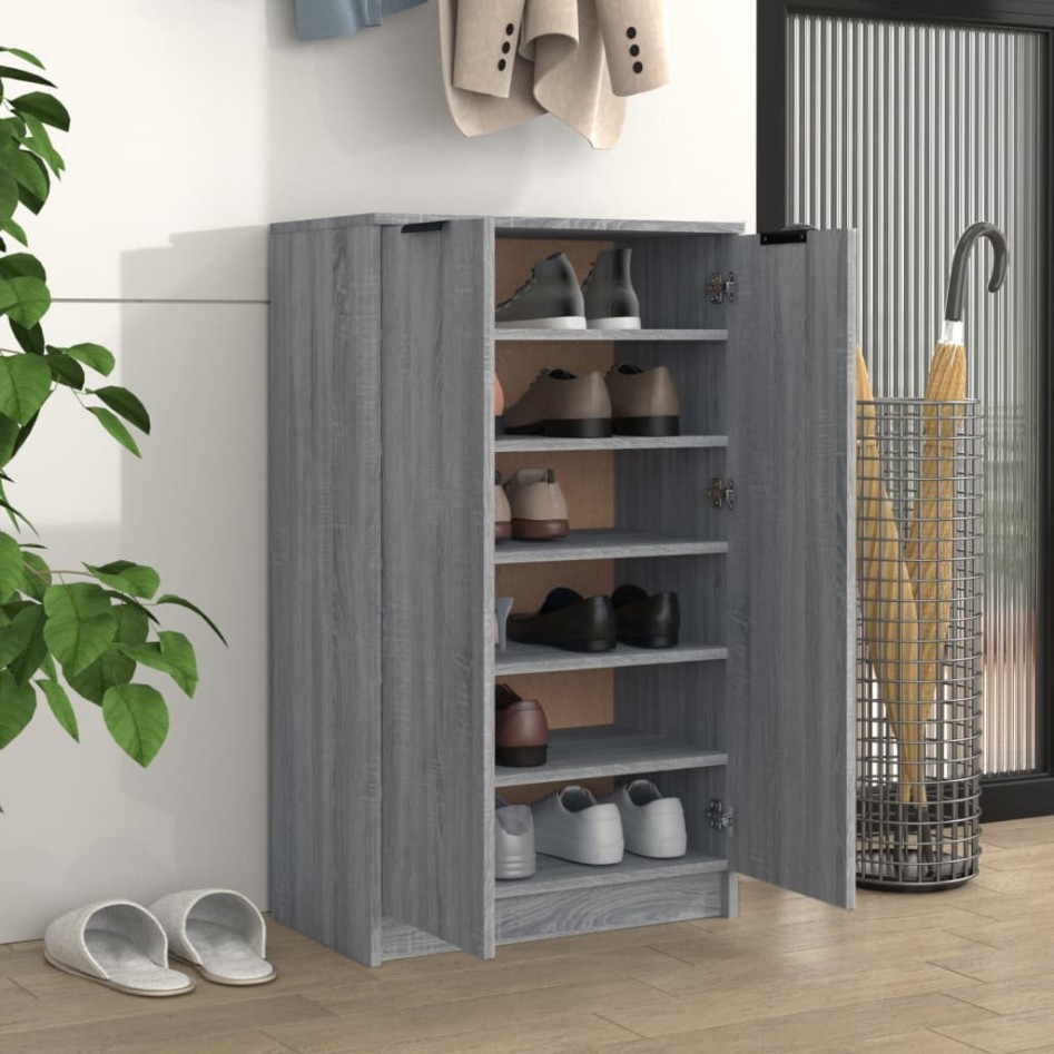 Mueble zapatero madera contrachapada gris Sonoma 59x35x100