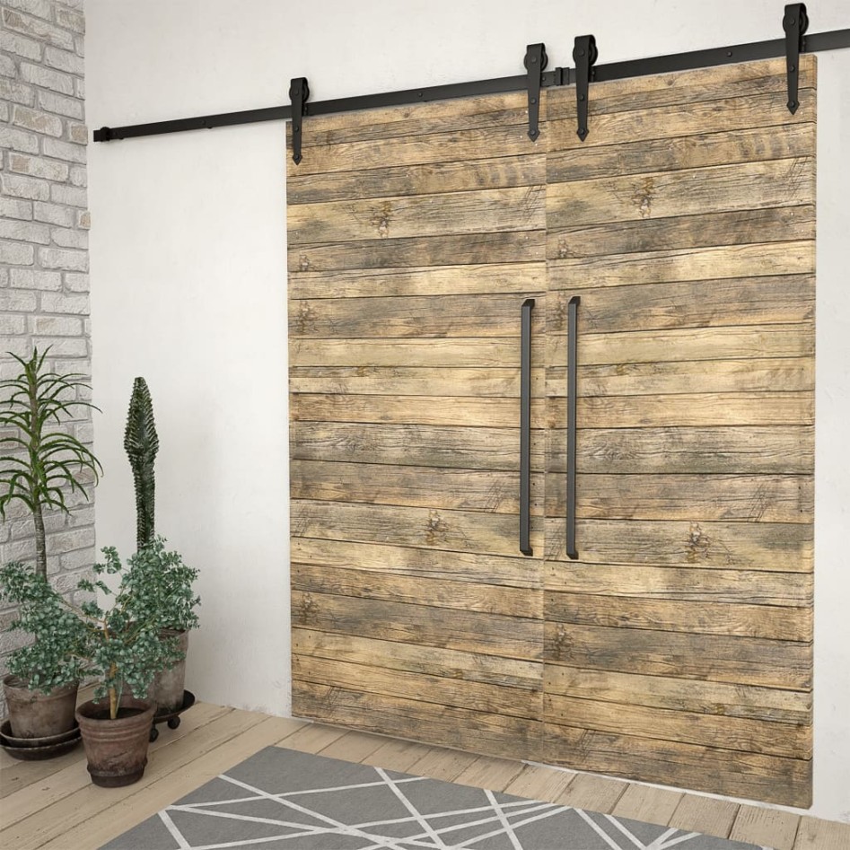 Kit de herrajes de puertas correderas acero negro 2 uds 200