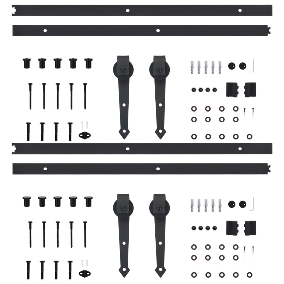 Kit de herrajes de puertas correderas acero negro 2 uds 200