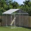 Perrera de exterior con techo acero galvanizado plata 3x3x2,5 m