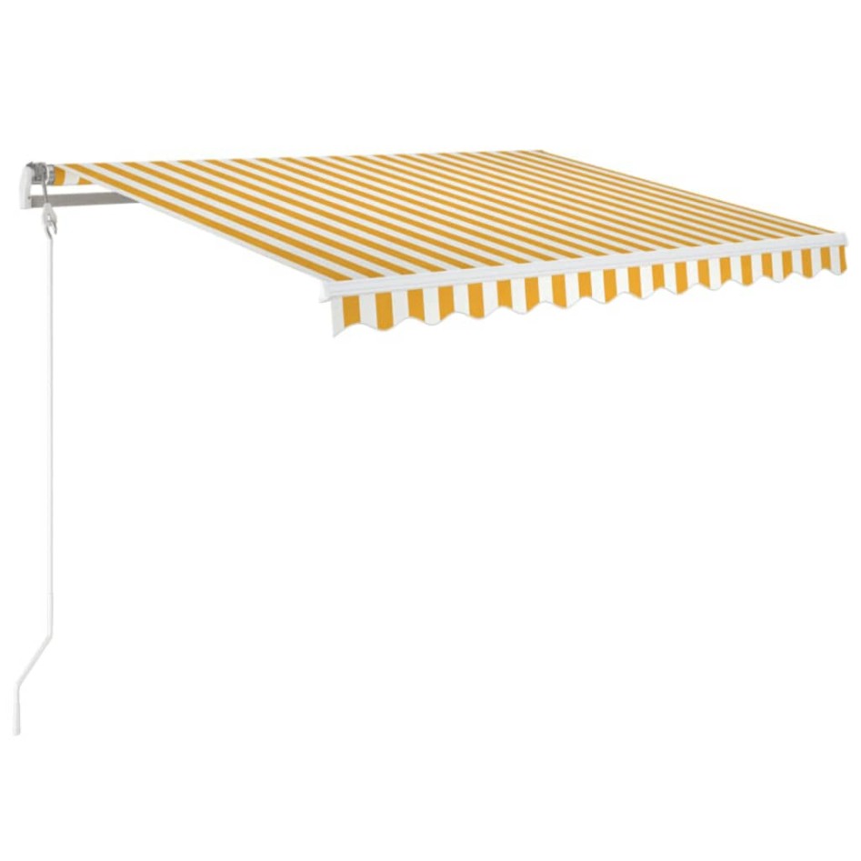 Toldo retráctil automático amarillo y blanco 350x250