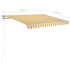 Toldo retráctil automático con postes amarillo blanco 3,5x2,5