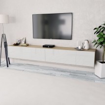 Mueble para TV aglomerado roble y blanco con brillo 2 piezas
