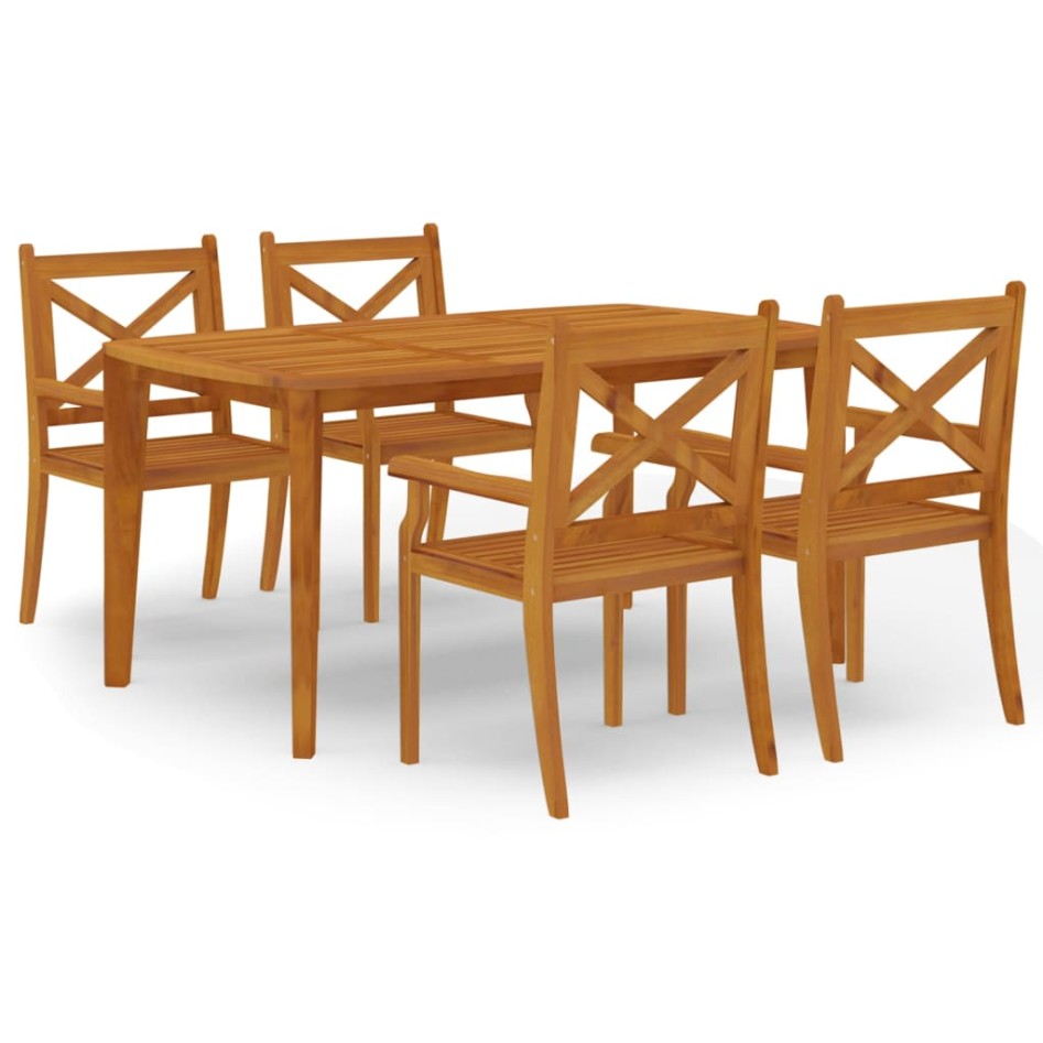 Juego de comedor de jardín 5 piezas madera maciza de