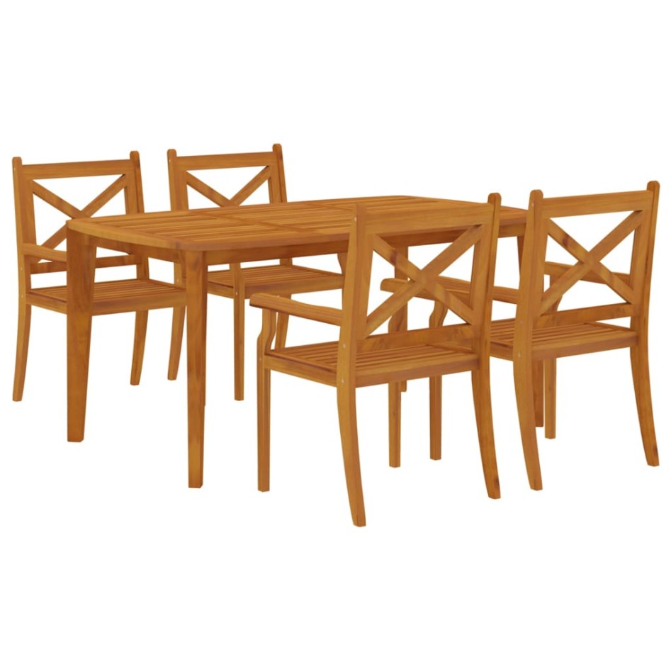 Juego de comedor de jardín 5 piezas madera maciza de