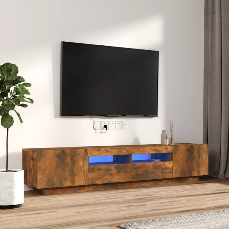 Set de muebles TV con LEDS 2 pzas contrachapada roble