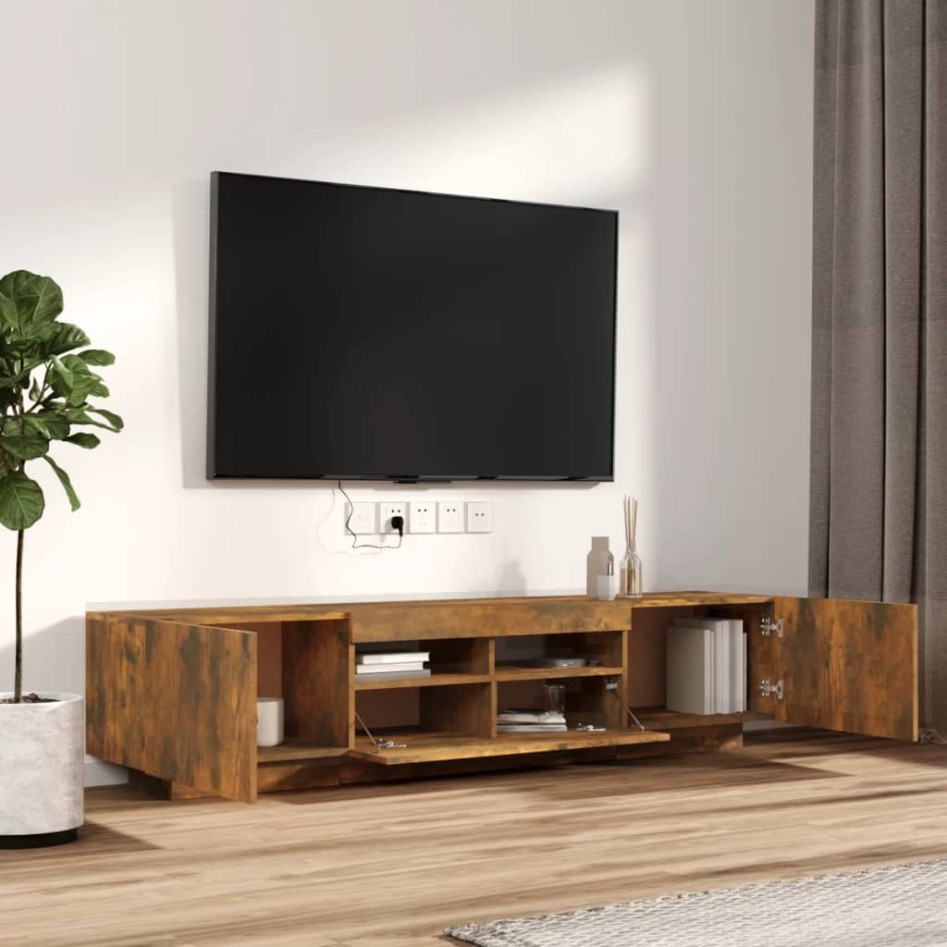 Set de muebles TV con LEDS 2 pzas contrachapada roble