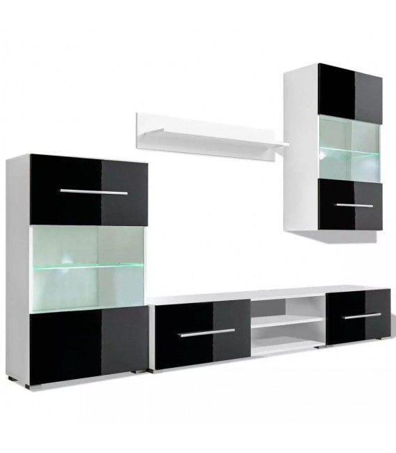 Mueble de pared 5 uds gabinete TV con iluminación LED negro