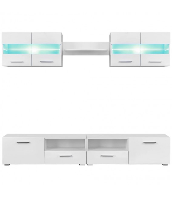 Mueble de salón de TV con luces LED blanco brillante 5 piezas