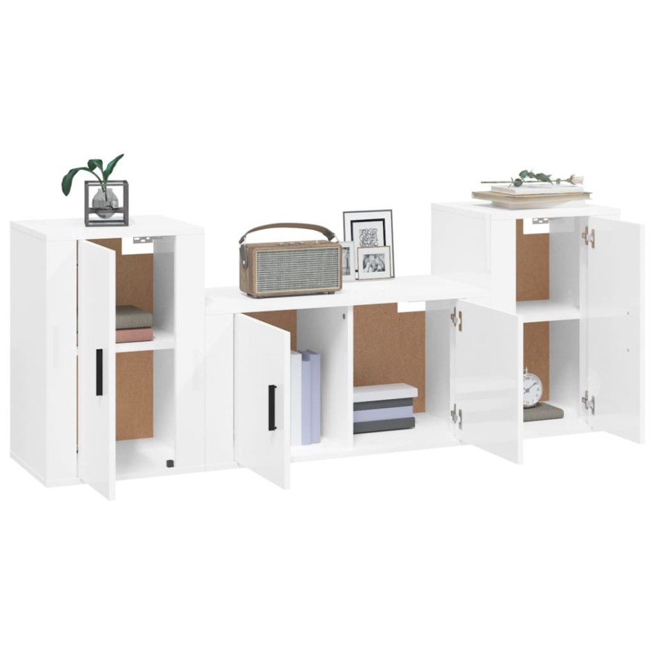 Set de muebles de TV 3 pzas madera contrachapada blanco