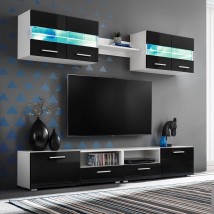 Muebles de salón de TV con luces LED negro brillante 5 piezas
