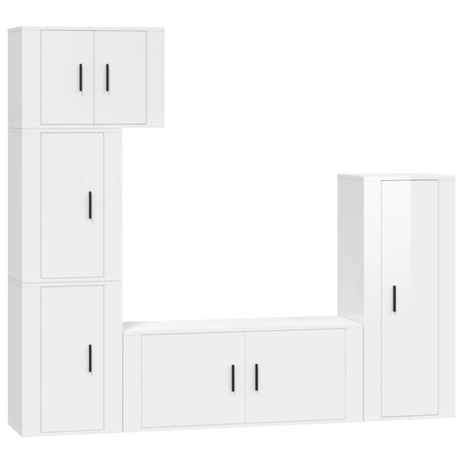 Set de muebles de TV 5 pzas madera contrachapada blanco