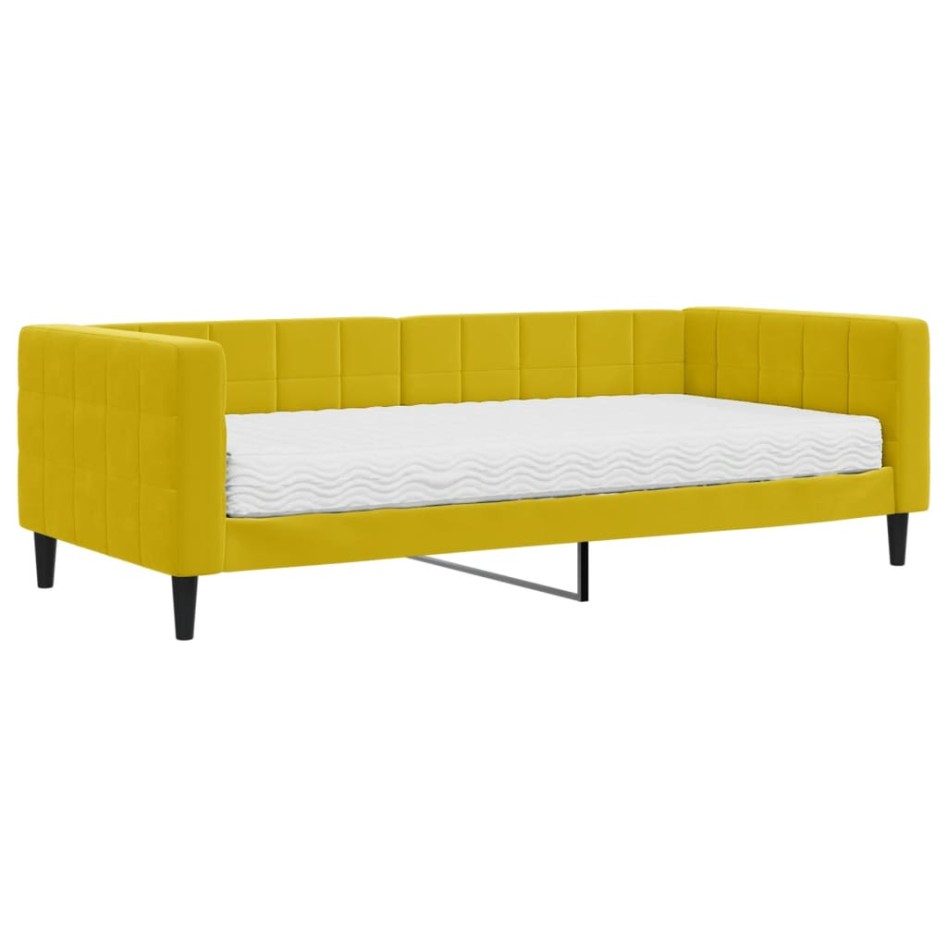 Sofá cama con colchón terciopelo amarillo 90x200