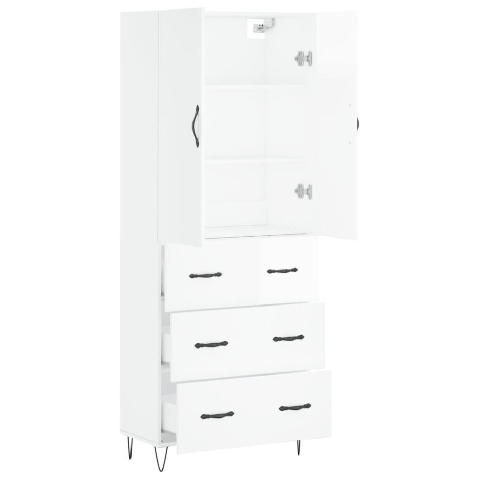 Aparador alto madera contrachapada blanco brillo 69,5x34x180